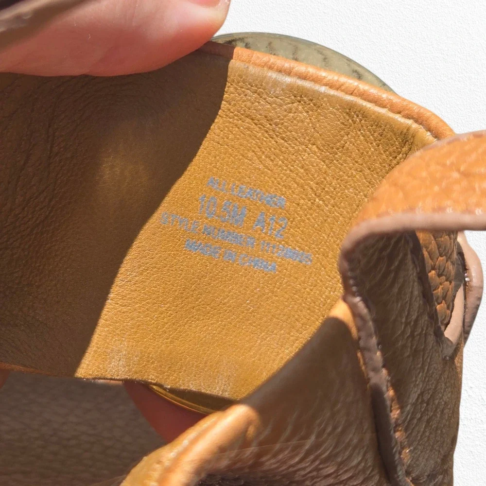 Tory Burch Tan Leather Miller Wedge Sandals Logo Slingback Heels Size 10.5M